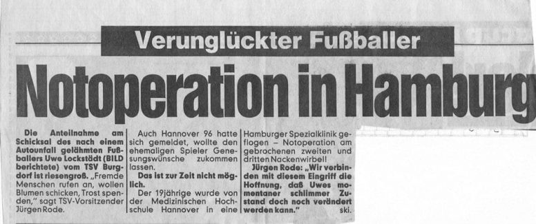 Bildzeitungsartikel zum Autounfall von Uwe Lockstädt aus Aligse